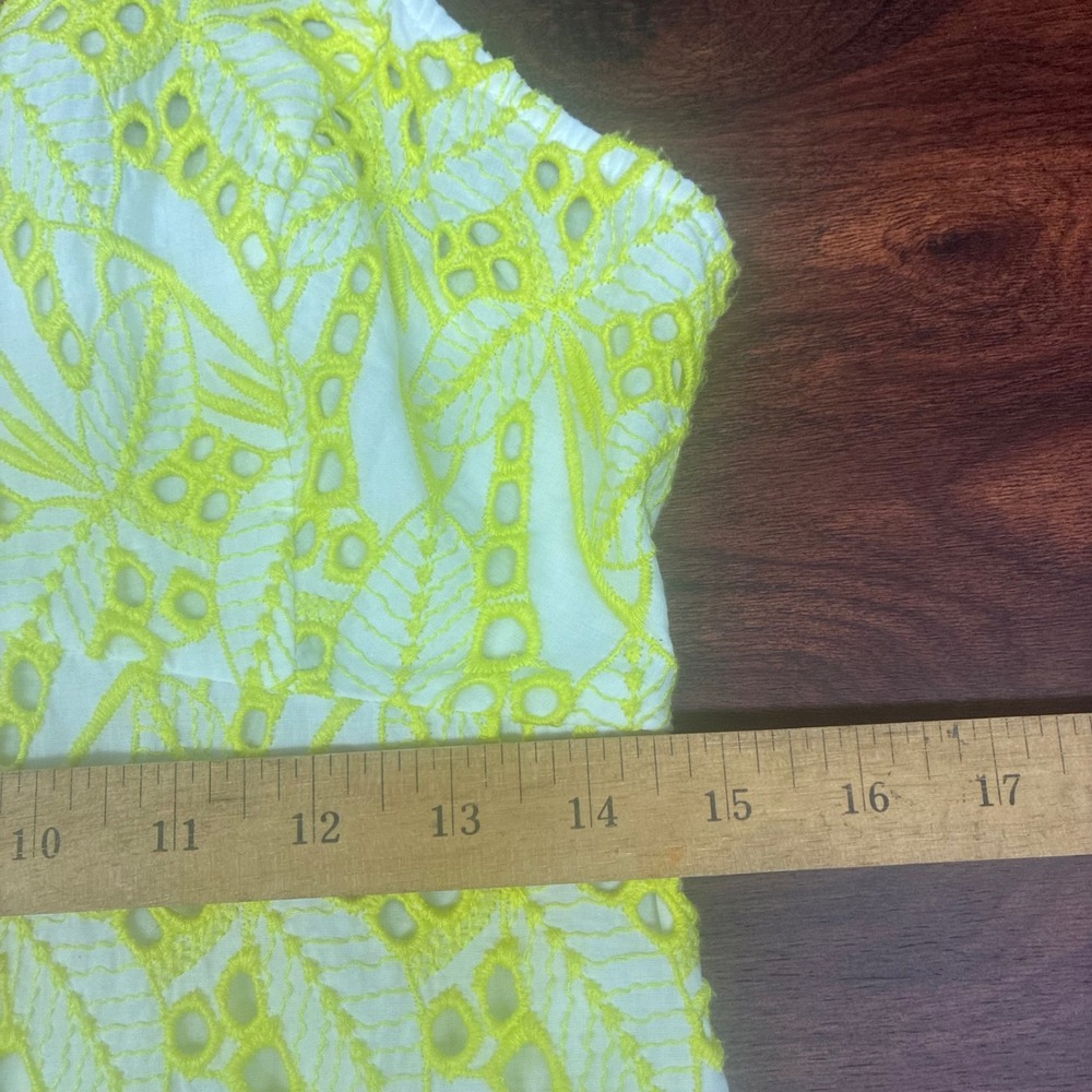 Crown & Ivy Eyelet Mini Dress Womens 6 Yellow NWT Lace Sleeveless V-Neck Cotton - Picture 11 of 12